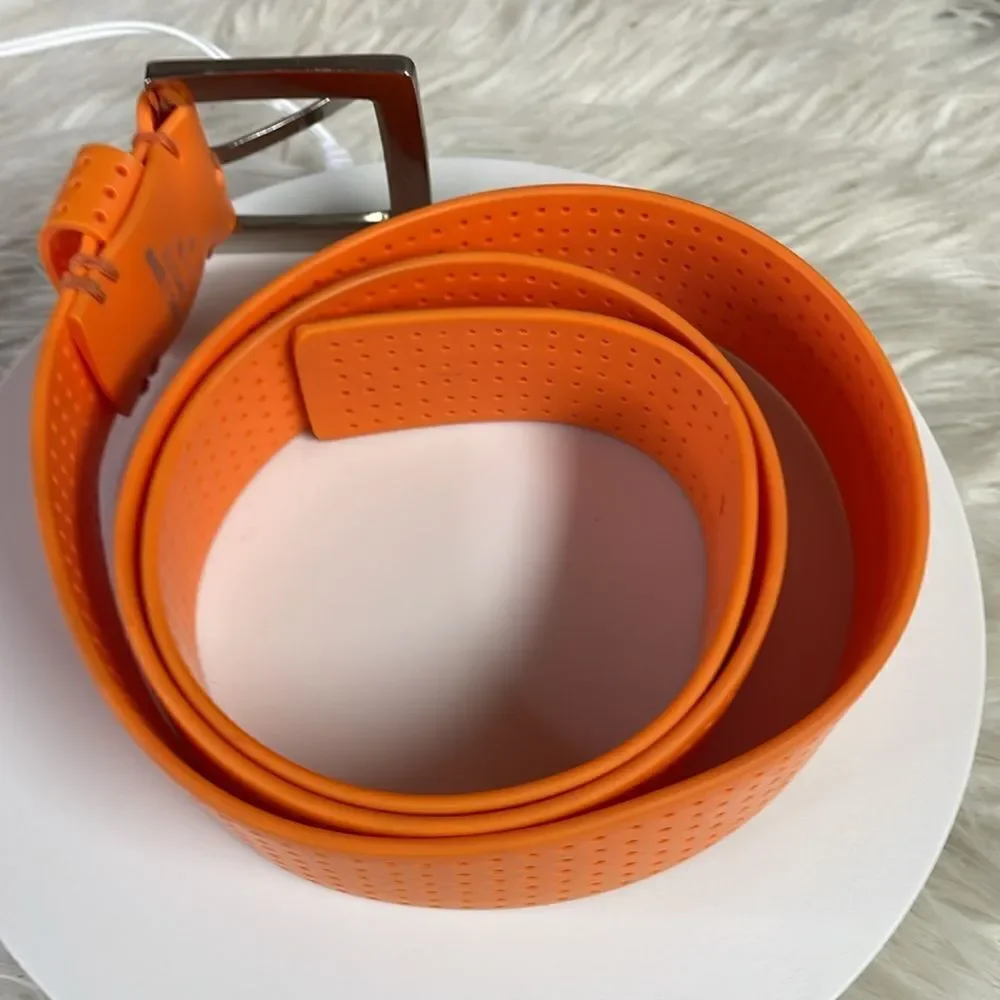 Perforated Silicone Belt Basic Prong Buckle Tangerine Orange Retro Sz 36 Unisex